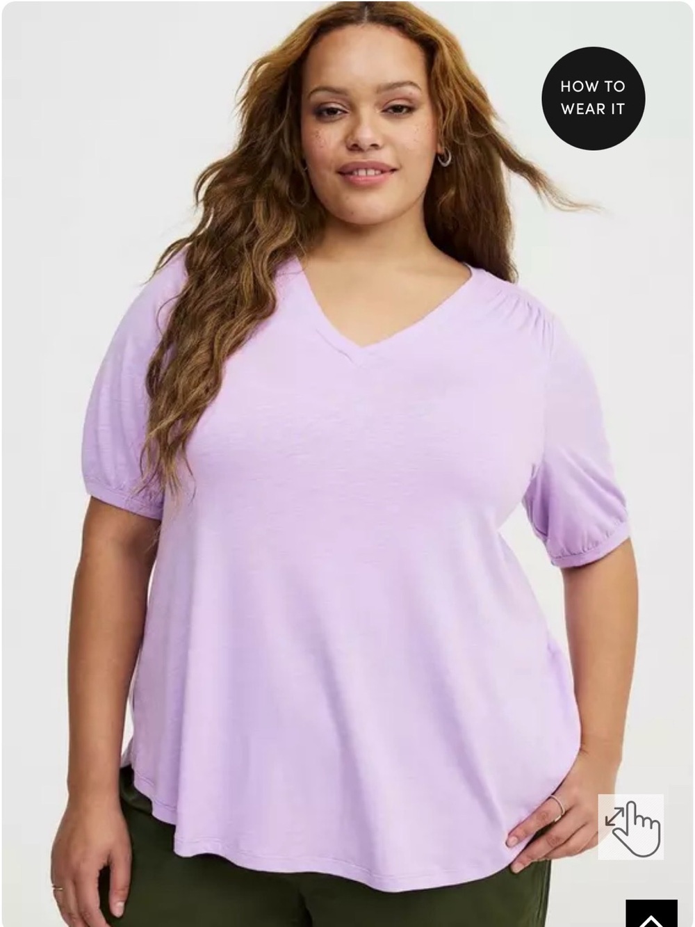 Torrid Vintage Slub Shirred Yoke V-Neck Tee Lavender Women’s Plus Size 00 M/L